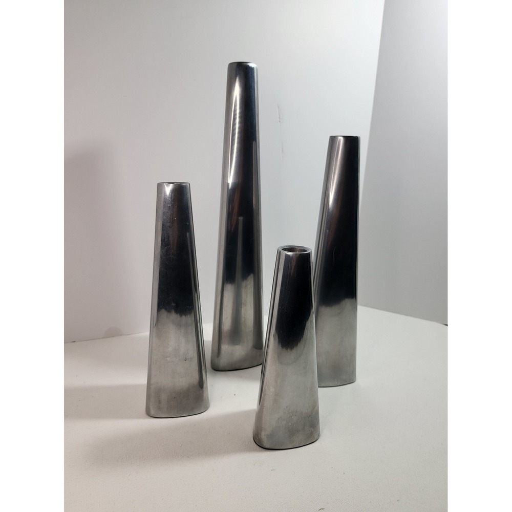 Vintage IKEA Renös Aluminum Stainless Steel Set of 4 Modernist Candle Holders
